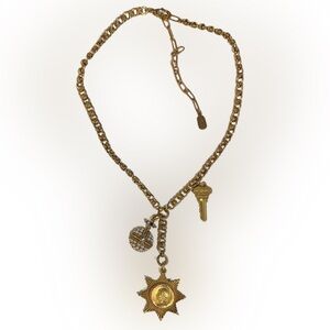 Elizabeth Cole Charm Necklace with key and sunburst medallion | NWT
